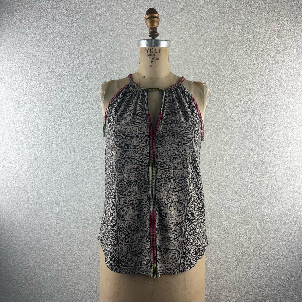 Lucky Brand l XS Paisley Contrast Colorful Embroidery Trim Keyhole Boho Tank Top